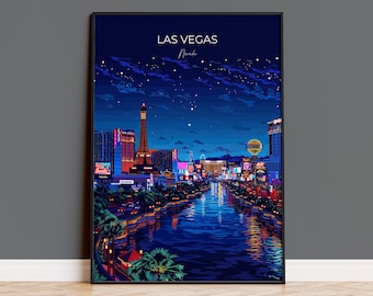 Las Vegas Travel Poster, Travel Print of Las Vegas, Nevada, Las Vegas Art Lovers Gift, USA Gift, Wall Art Print