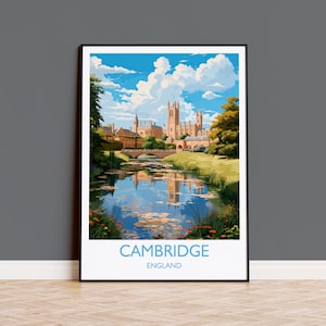 Póster de viaje de Cambridge, impresión de viaje de Cambridge, Cambridgeshire, Inglaterra, regalo de Cambridge, regalo del Reino Unido, impresión de arte mural