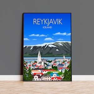 Reykjavik Travel Print Wall Art, Reykjavik Travel Poster, Iceland Wall Art, Reykjavik Art Lovers Gift, Iceland Wall Decor