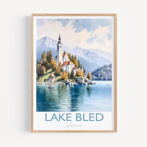 Bleder See Druck, Bleder See Druck, Bleder See Poster, handmade in Slowenien, Vintage und Geschenk für Ihn
