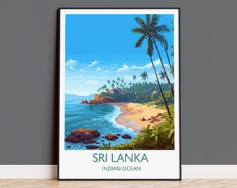 Sri Lanka Travel Print, Travel Poster of Sri Lanka, Indian Ocean, Sri Lanka Gift, Wall Art Print