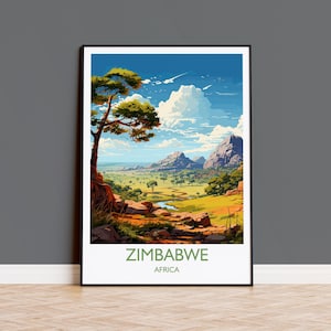 Zimbabwe Travel Poster Wall Art, Travel Poster of Zimbabwe, Zimbabwe Gift, Zimbabwe Travel Art, Africa Art Lovers Gift,
