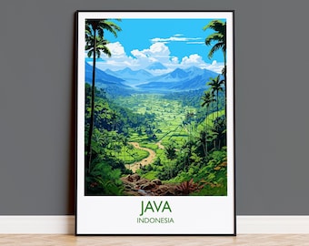 Java Travel Print, Travel Poster of Java, Indonesia, Java Gift, Wall Art Print