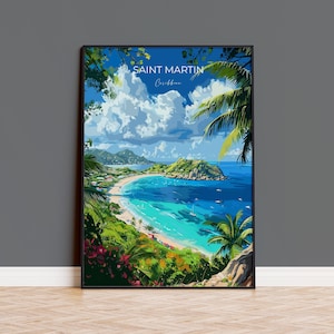 Póster de viaje de San Martín, impresión de viaje de San Martín, Caribe, regalo para amantes del arte de San Martín, regalo del Caribe, impresión de arte de pared
