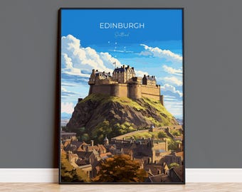 Edinburgh Print, Travel Poster of Edinburgh Castle, Scotland, Edinburgh Castle Art, Edinburgh Gift, Wall Art Print