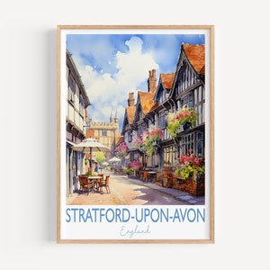 Stratford upon Avon-aquarelprint, reisposter van Stratford upon Avon, Engeland, aquarelcadeau voor reisliefhebbers