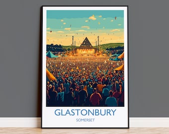 Glastonbury Travel Print, Travel Poster of Glastonbury, Somerset, England, Glastonbury Art, Festival Art Gift, Somerset Wall Art Print