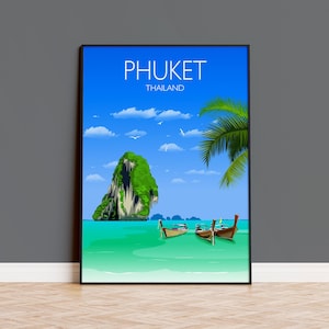 Phuket Travel Poster Wall Art, Travel Print of Phuket, Phuket Art Lovers Gift, Thailand Wall Art,