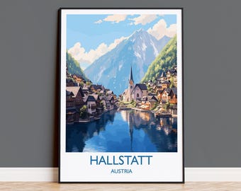 Hallstatt-affisch, resetryck av Hallstatt, Österrike, Hallstatt-present, resepresent