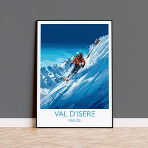 Val d&#39;isere Travel Print Wall Art, Travel Poster of Val d&#39;isere, Ski Poster, Val d&#39;isere Art Gift, French Ski Art lover Travel Gift