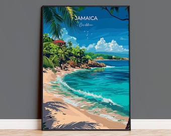 Jamaica Travel Poster, Travel Print of Jamaica, Caribbean, Jamaica Art Lovers Gift, Caribbean Gift, Wall Art Print