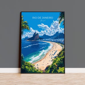 Affiche de voyage de Rio de Janeiro, impression de voyage de Rio de Janeiro, affiche de la ville du Brésil, cadeau pour les amateurs d&#39;art mural de Rio de Janeiro, cadeau d&#39;art du Brésil