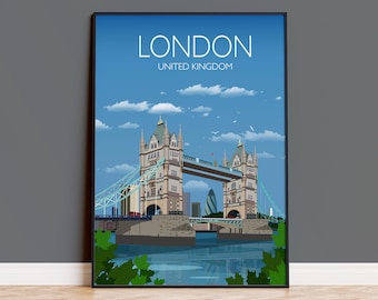 London Travel Print, Tower Bridge Poster, City of London, UK, UK Travel Poster, London Print Cityscape