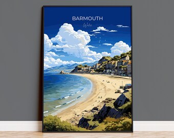 Barmouth Travel Poster Wall Art, Barmouth Travel Print, Wales, Welsh Art, Barmouth Gift, Wall Art Print