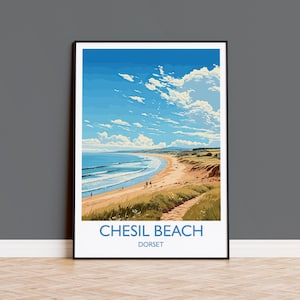 Chesil Beach Travel Print, Travel Poster of Chesil Beach, England, Dorset Coast Art Lovers Gift, Dorset Gift, Wall Art Print
