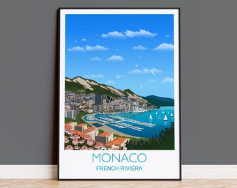 Monaco Travel Print, Travel Poster of Monaco, Monaco Art Lovers Gift, French Riviera Wall Art Decor, Birthday Gifts, Wedding Gifts