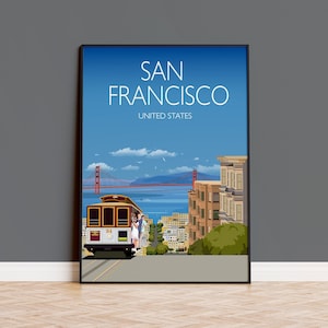San Francisco Travel Poster Wall Art, Travel Print of San Francisco, San Francisco Art Lovers Gift, USA Travel Poster
