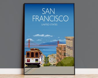 San Francisco Travel Poster Wall Art, Travel Print of San Francisco, San Francisco Art Lovers Gift, USA Travel Poster