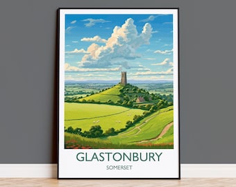 Glastonbury Travel Print, Travel Poster of Glastonbury, Somerset, England, Glastonbury Art, Somerset Gift, Wall Art Print