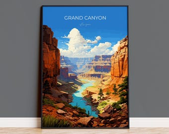 Grand Canyon Travel Poster Wall Art, Travel Print of Grand Canyon, Grand Canyon Art Lovers Gift, Arizona, USA Travel Art