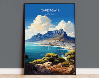 Cape Town Travel Poster, Travel Print of Cape Town,  Cape Town Art Lovers Gift, South Africa Gift, Wall Art Print