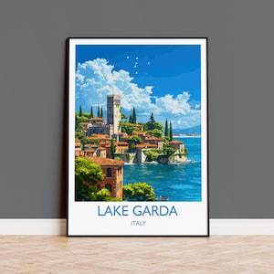 Lake Garda Travel Print Wall Art, Travel Poster of Lake Garda, Lake Garda Art Lovers Gift, Italy, Italian Lakes Art Gift