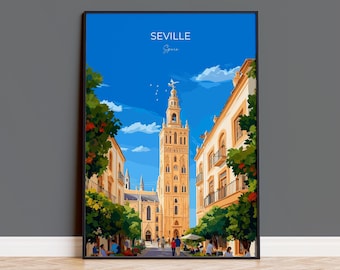 Seville Travel Poster, Travel Print of Seville, Spain Poster, Seville Wall Art Lovers Gift, Spain Art Gift