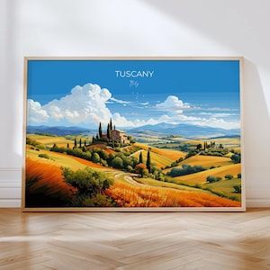 Tuscany Travel Poster Wall Art Landscape, Travel Print of Tuscany, Tuscany Art Lovers Gift,  Italy Art Gift