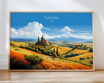 Tuscany Travel Poster Wall Art Landscape, Travel Print of Tuscany, Tuscany Art Lovers Gift,  Italy Art Gift