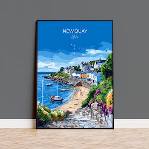 New Quay Travel Print Wall Art, New Quay Travel Poster, Wales, Ceredigion Welsh Art Gift, Wall Art Print