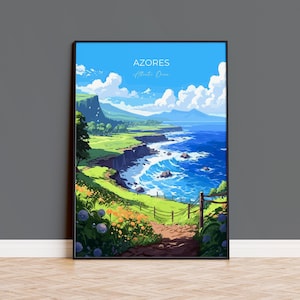 Impresión de viaje de las Azores, póster de viaje de las Azores, océano Atlántico, regalo de las Azores, impresión de arte mural