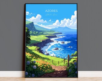 Azores Travel Print, Travel Poster of Azores, Atlantic Ocean, Azores Gift, Wall Art Print