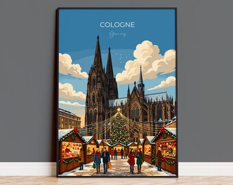 Cologne Christmas Market Poster, Germany Winter Wall Art, Cologne Cathedral Print, German Festive Travel Poster, Cologne Gift