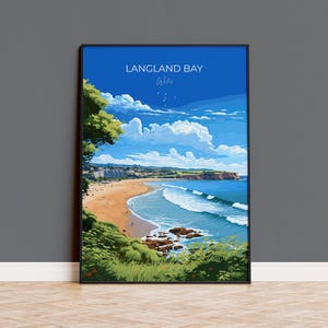Langland Bay Travel Poster Wall Art, Langland Bay Travel Print, Mumbles Art Gift, Wales, Welsh Art Gift, Wall Art Print