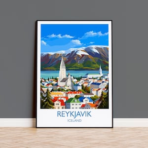 Reykjavik Poster Wall Art, Reykjavik Travel Print, Iceland Wall Art, Reykjavik Art Lovers Gift, Iceland Gift