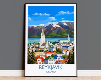 Reykjavik Poster Wall Art, Reykjavik Travel Print, Iceland Wall Art, Reykjavik Art Lovers Gift, Iceland Gift