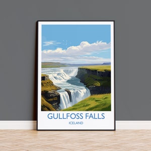 Gullfoss Falls Reisedruck, Reiseposter von Gullfoss Falls, Island Geschenk, Island Kunst, Gullfoss Falls Geschenk, Wandkunst