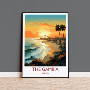Stampa di viaggio del Gambia, poster di viaggio del Gambia, regalo del Gambia, tramonto del Gambia in Africa, regalo per gli amanti dell'arte africana, stampa artistica da parete