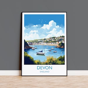 Devon Print Wall Art, Travel Poster of Devon, England, Devon Art Gift, Devon Coast Art, England Wall Art Print