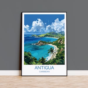 Antigua Travel Print, Travel Poster of Antigua, Caribbean, Antigua Art Lovers Gift, Caribbean Gift, Wall Art Print