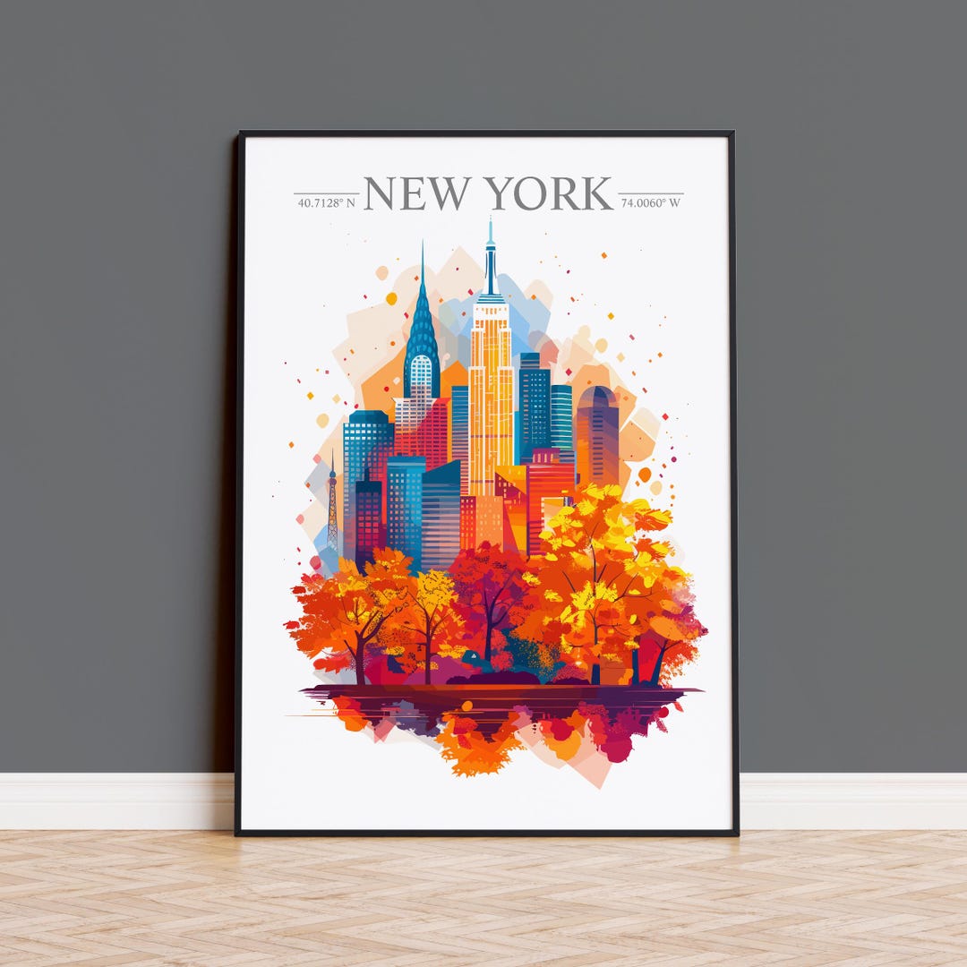 New York Skyline Travel Poster Wall Art, New York Skyline Travel Print ...