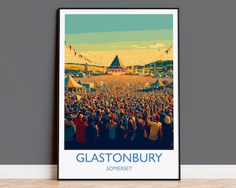 Glastonbury Travel Print, Travel Poster of Glastonbury, Somerset, England, Glastonbury Art, Festival Art Gift, Somerset Wall Art Print