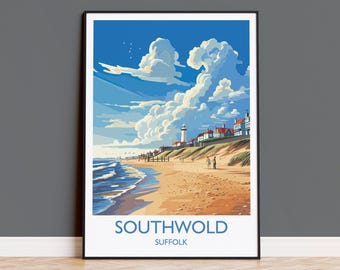 Southwold Travel Print, Travel Poster of Southwold , Southwold Art Lovers Gift, Suffolk Coast Wall Art