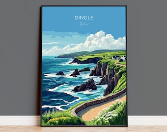 Dingle Print, Travel Poster of Dingle, County Kerry Art, Ireland Coast, Travel Wall Art Gift