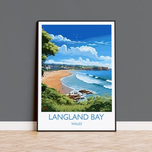 Langland Bay Travel Poster Wall Art, Langland Bay Travel Print, Mumbles Art Gift, Wales, Welsh Art Gift, Wall Art Print