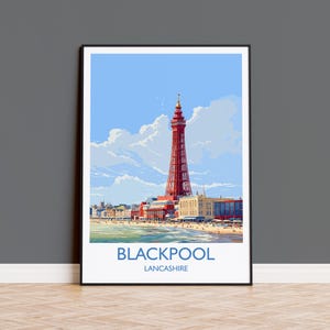 Blackpool Travel Poster Wall Art, Travel Print of Blackpool, England, Lancashire Seaside Art Lovers Gift, Travel Art Gift