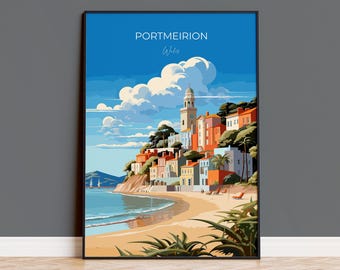 Portmeirion Travel Poster Wall Art, Portmeirion Travel Print, Wales, Welsh Art, Portmeirion Canvas Gift, Wall Art Print