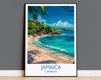 Jamaica reisafdruk, reisposter van Jamaica, Caribisch gebied, Jamaica cadeau voor kunstliefhebbers, cadeau Caribisch gebied, kunst aan de muur