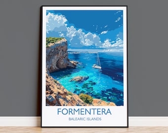 Formentera Travel Print, Travel Poster of Formentera, Balearic Islands Art Lovers Gift, Formentera Wall Art
