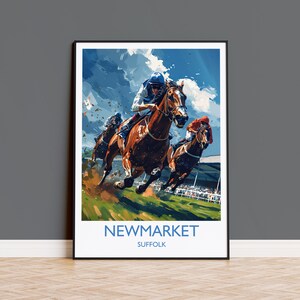Newmarket reisposter kunst aan de muur, reisafdruk van Newmarket, Suffolk England, Newmarket Races Art Lovers Gift, Engeland kunstcadeau